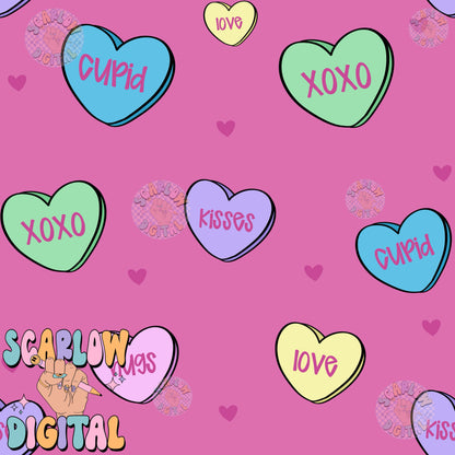 Candy Hearts Seamless Pattern Digital Design