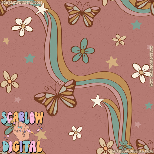 Flowers and Butterflies Seamless Pattern Digital Design