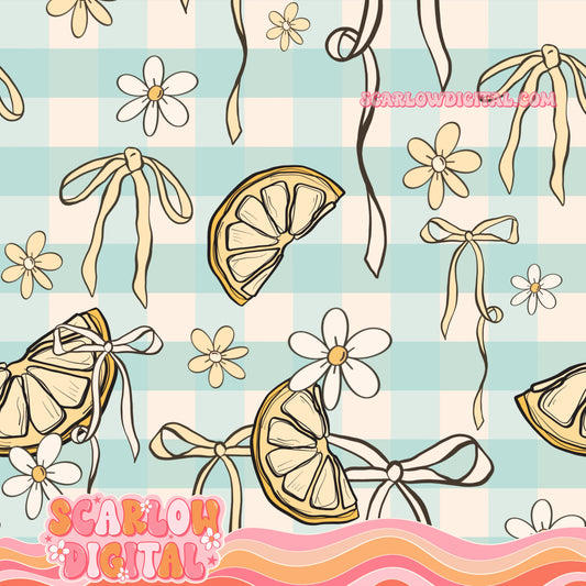 Lemons and Bows Seamless Pattern Digital Design