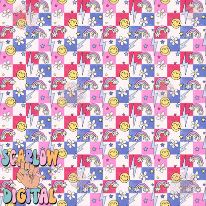 Random Checkered Doodles Seamless Pattern Digital Design