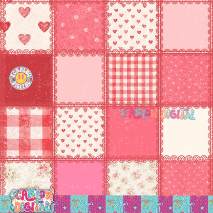 Vintage Valentine's Day Patchwork with Lace Seamless Pattern Digital Design