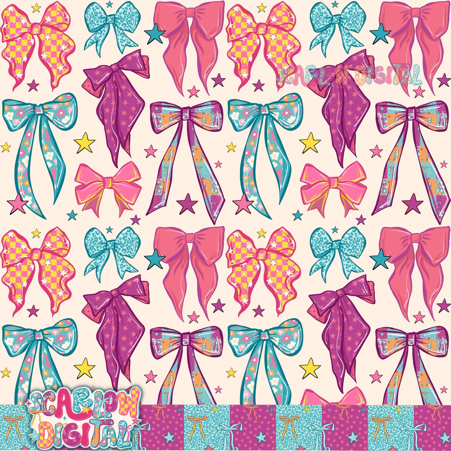 Retro Bows Seamless Pattern Digital Design