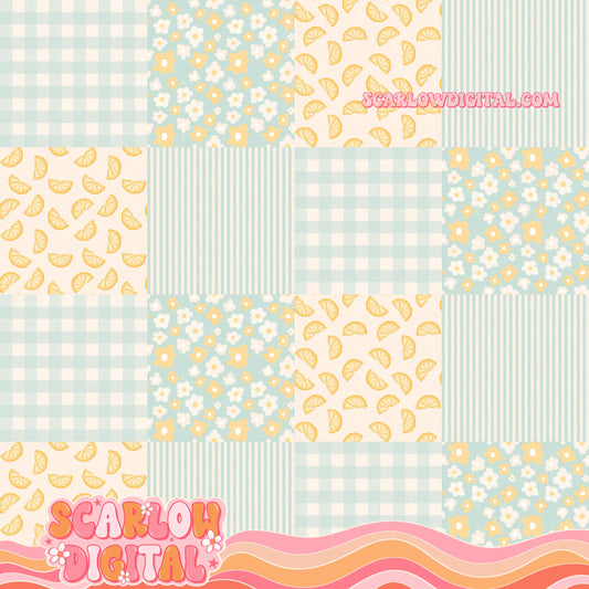 Lemon and Things Patchwork Seamless Pattern Digital Design
