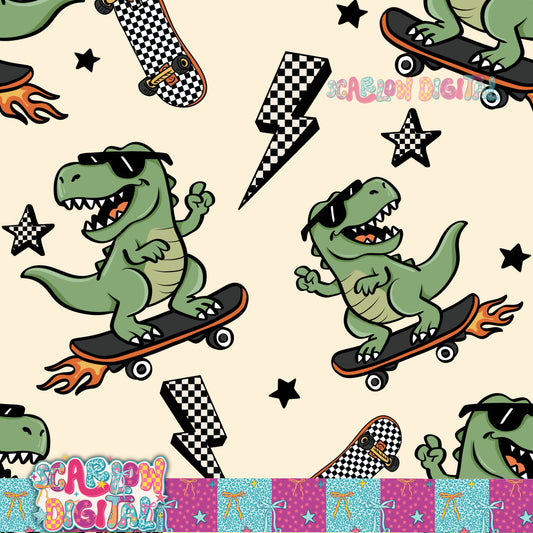 Skating Dinosaur Seamless Pattern Digital Design
