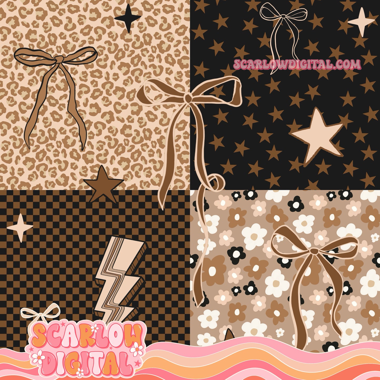 Leopard and Checkered Patchwork Seamless Pattern Digital Design