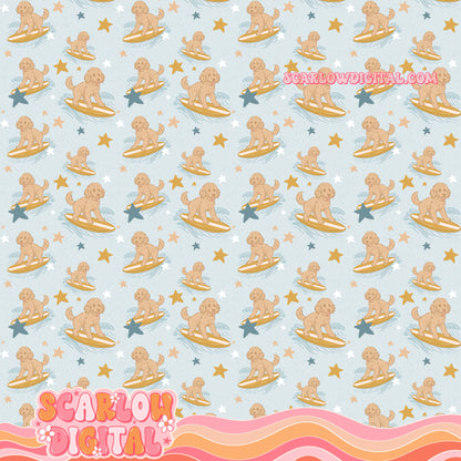 Surfing Dogs Seamless Pattern Digital Design