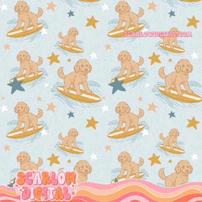 Surfing Dogs Seamless Pattern Digital Design