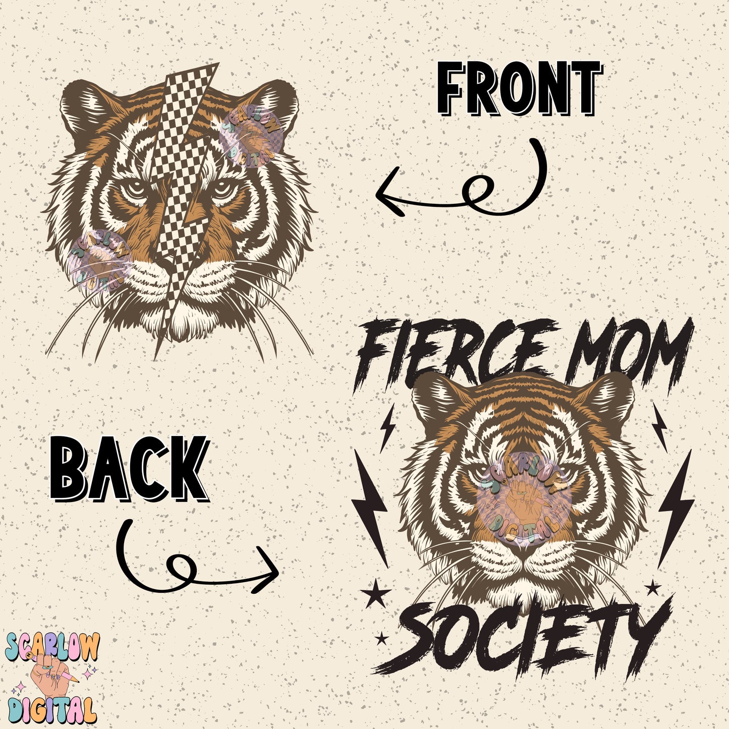 Fierce Mom Society PNG Front and Back Bundle Digital Design Download, tiger png, checkers png, edgy png, png for moms, rocker mama png