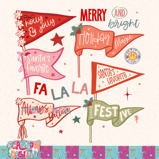 Christmas Flags PNG Digital Design