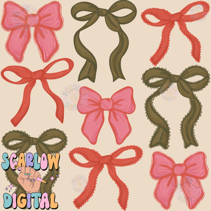 Christmas Bows Seamless Pattern Digital Design Download, bows seamless pattern, coquette seamless pattern, traditional christmas seamless