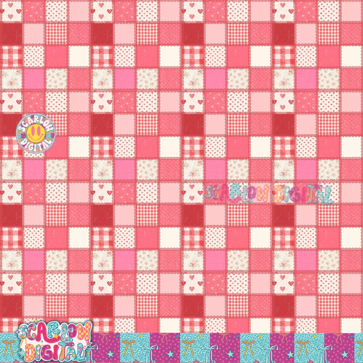 Vintage Valentine's Day Patchwork with Lace Seamless Pattern Digital Design