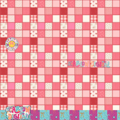 Vintage Valentine's Day Patchwork with Lace Seamless Pattern Digital Design