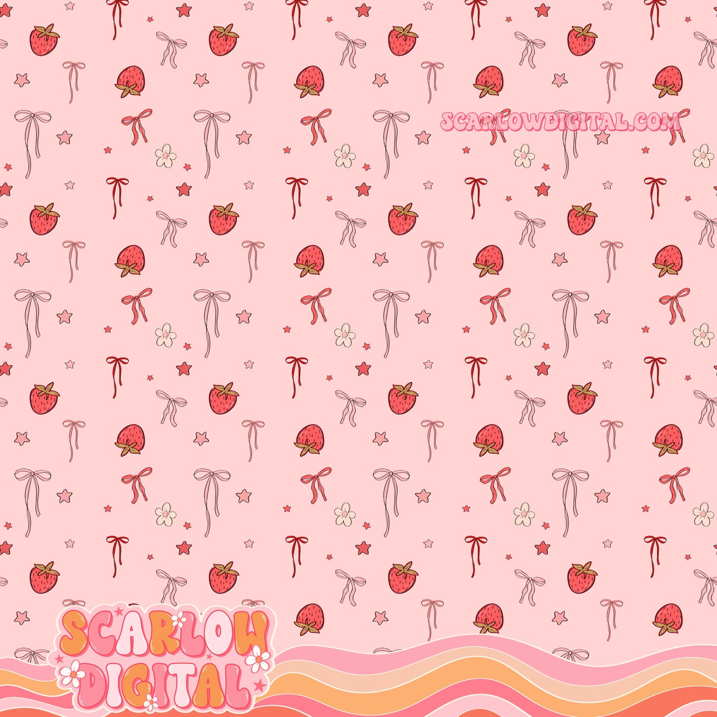 Strawberries and Bows Seamless Pattern Digital Design