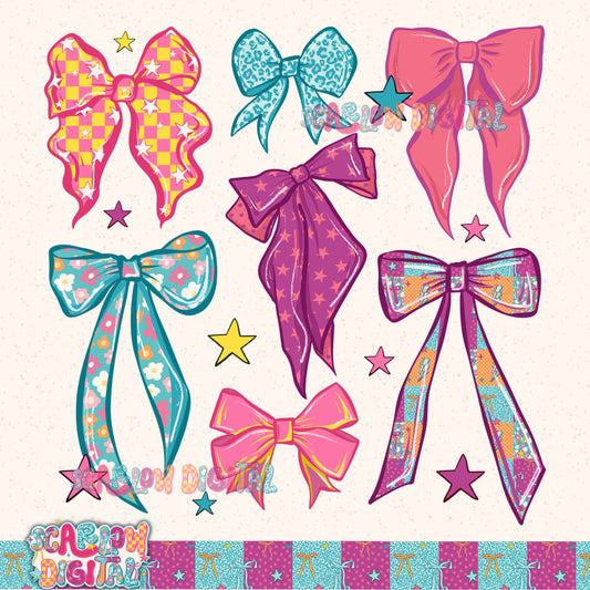 Retro Bows PNG Digital Design