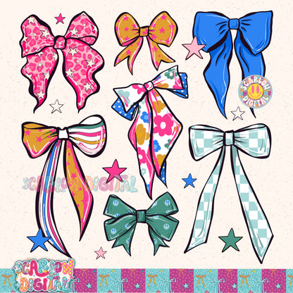 Retro Bows PNG Digital Design