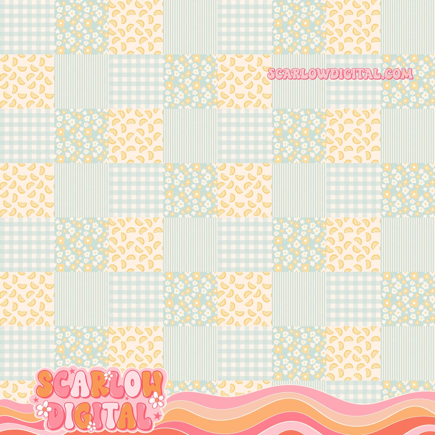 Lemon and Things Patchwork Seamless Pattern Digital Design