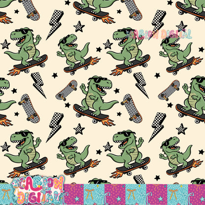 Skating Dinosaur Seamless Pattern Digital Design