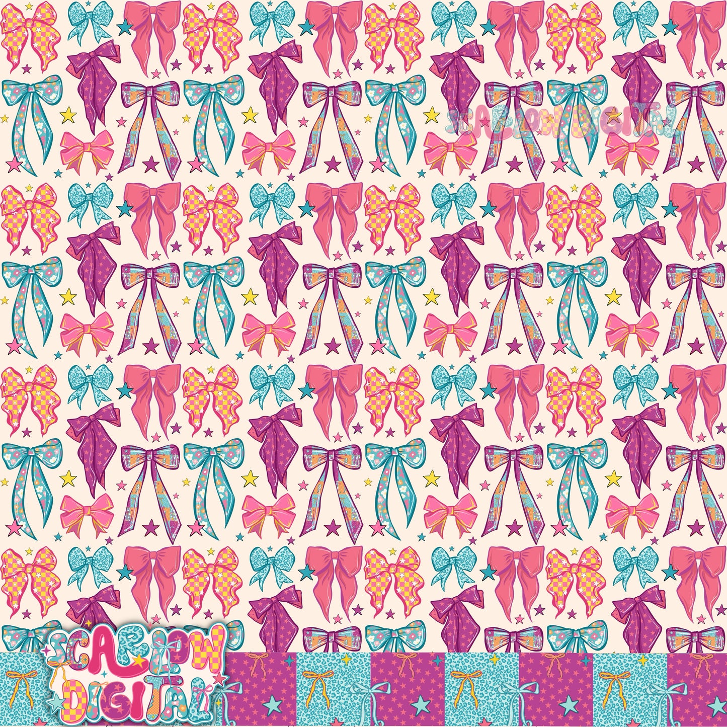 Retro Bows Seamless Pattern Digital Design