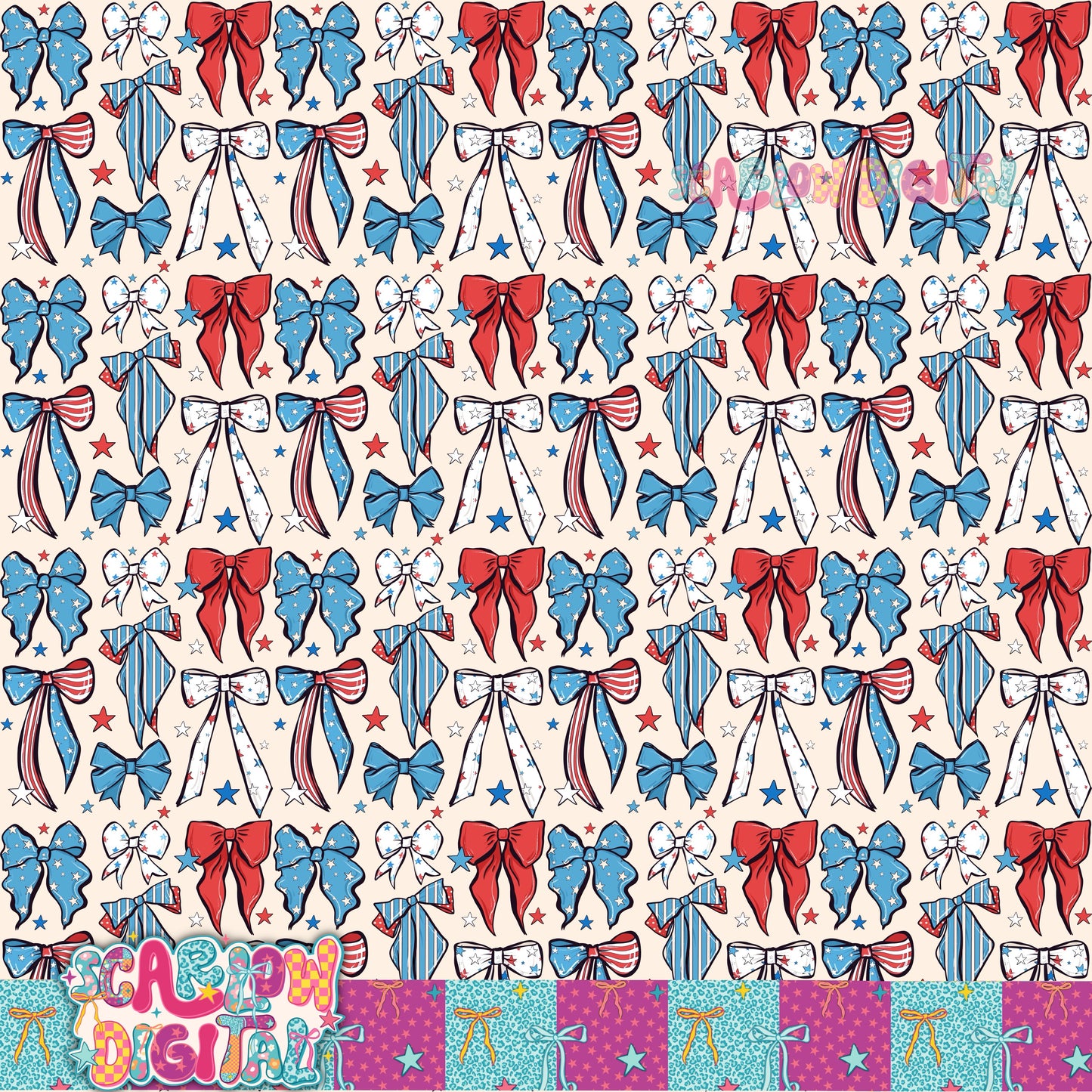 Patriotic Bows Seamless Pattern Digital Design