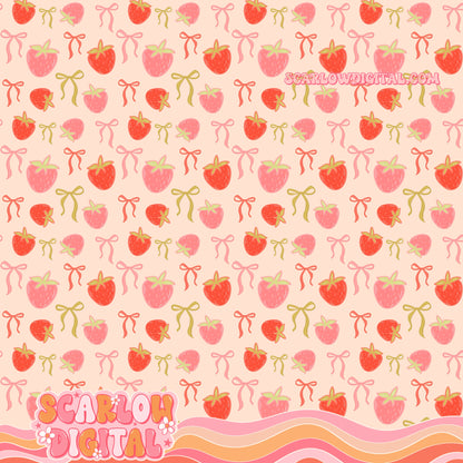 Strawberries and Bows Seamless Pattern Digital Design