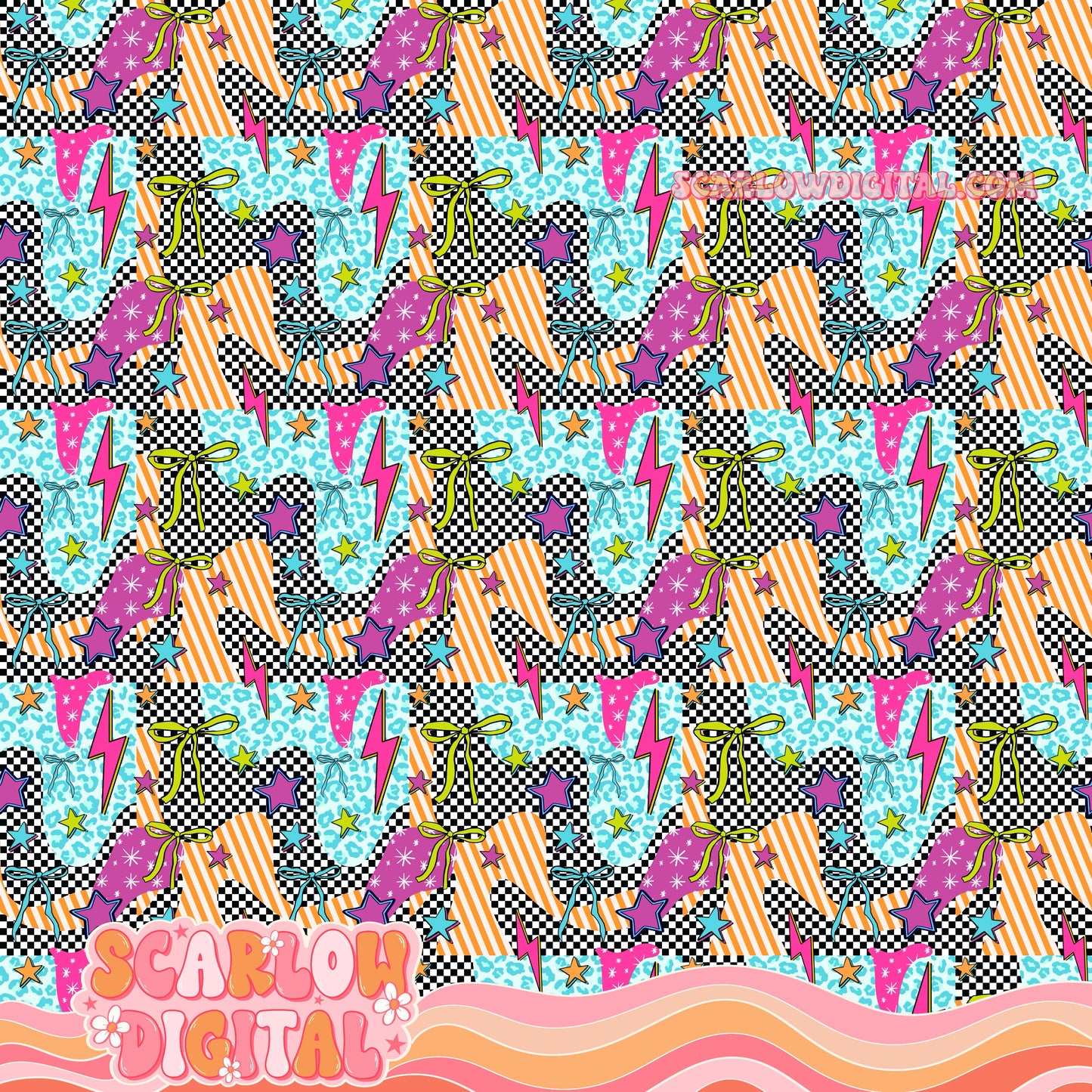 Retro Checkered Patchwork Seamless Digital Design