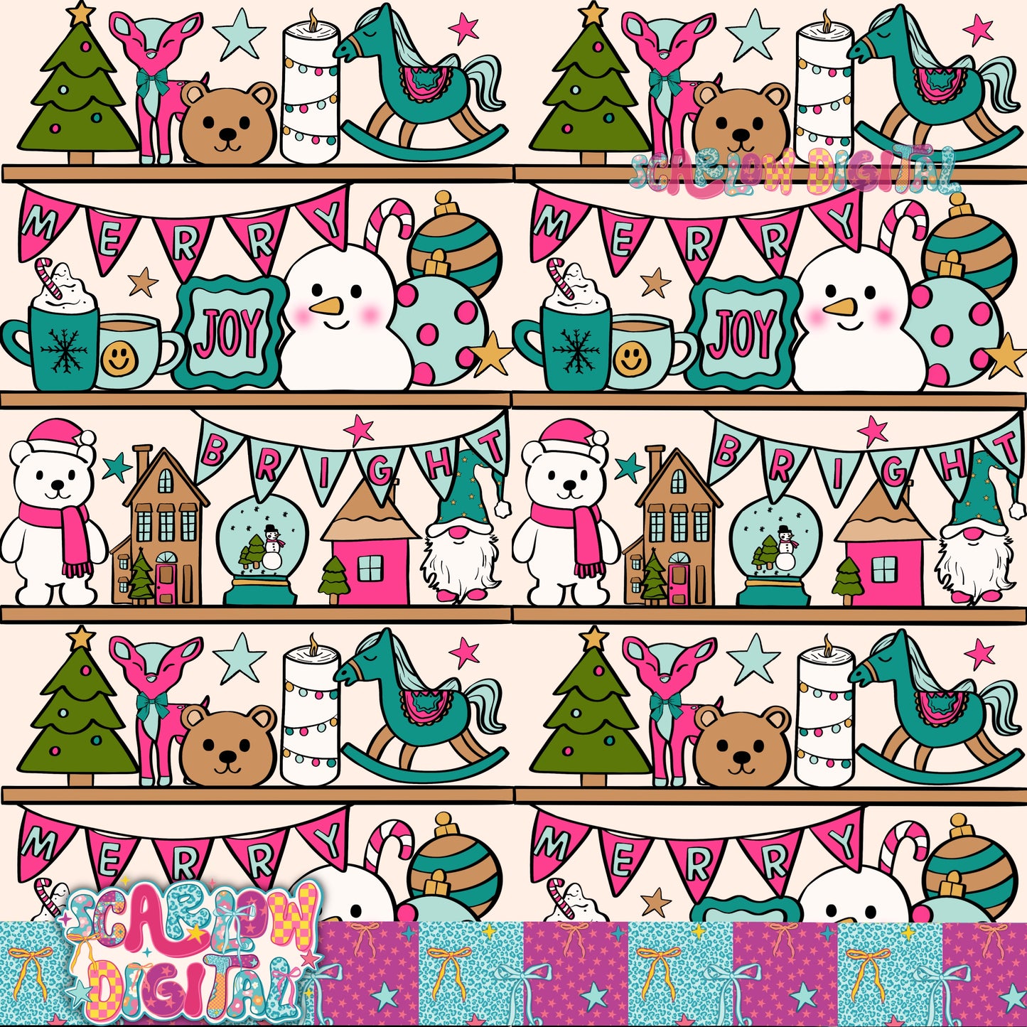 Christmas Shelves Seamless Pattern Digital Design
