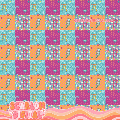 Retro Patchwork Seamless Pattern Digital Design