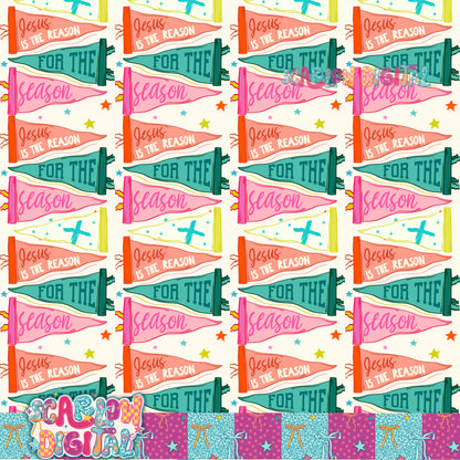 Jesus is the Reason for the Season Christmas Pennants Seamless Pattern Digital Design