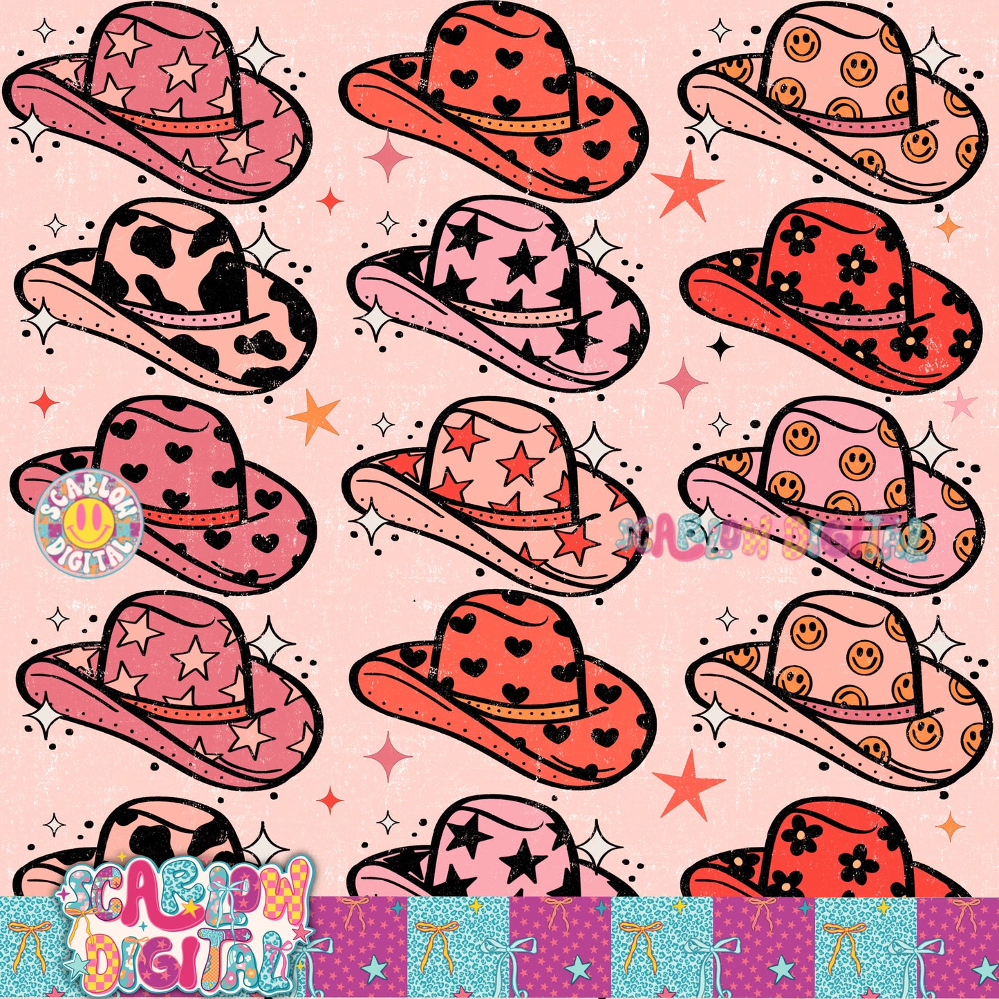 Pink Cowgirl Hats Seamless Pattern Digital Design