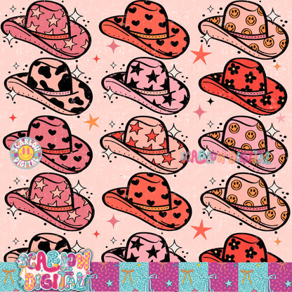 Pink Cowgirl Hats Seamless Pattern Digital Design