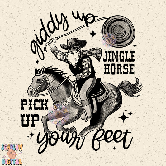 Giddy Up Santa Claus PNG Digital Design Download, western Santa png, howdy Christmas png, country christmas png designs, single color png