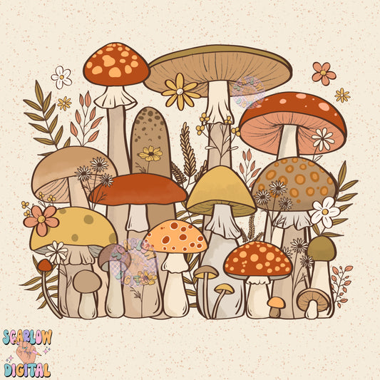 Mushrooms PNG Digital Design Download, no words png, cottagecore png, simple png, flowers png, fall png designs, png for women, trendy png