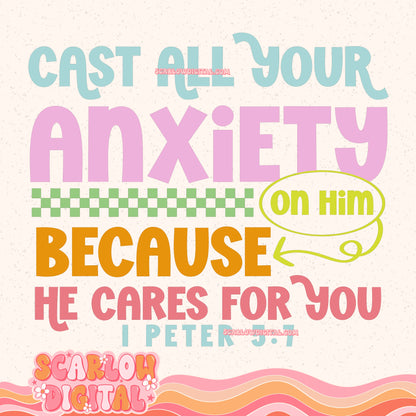 Cast All Your Anxiety On Him PNG Digital Design