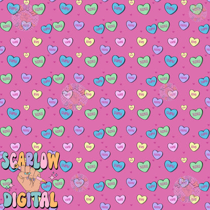 Candy Hearts Seamless Pattern Digital Design