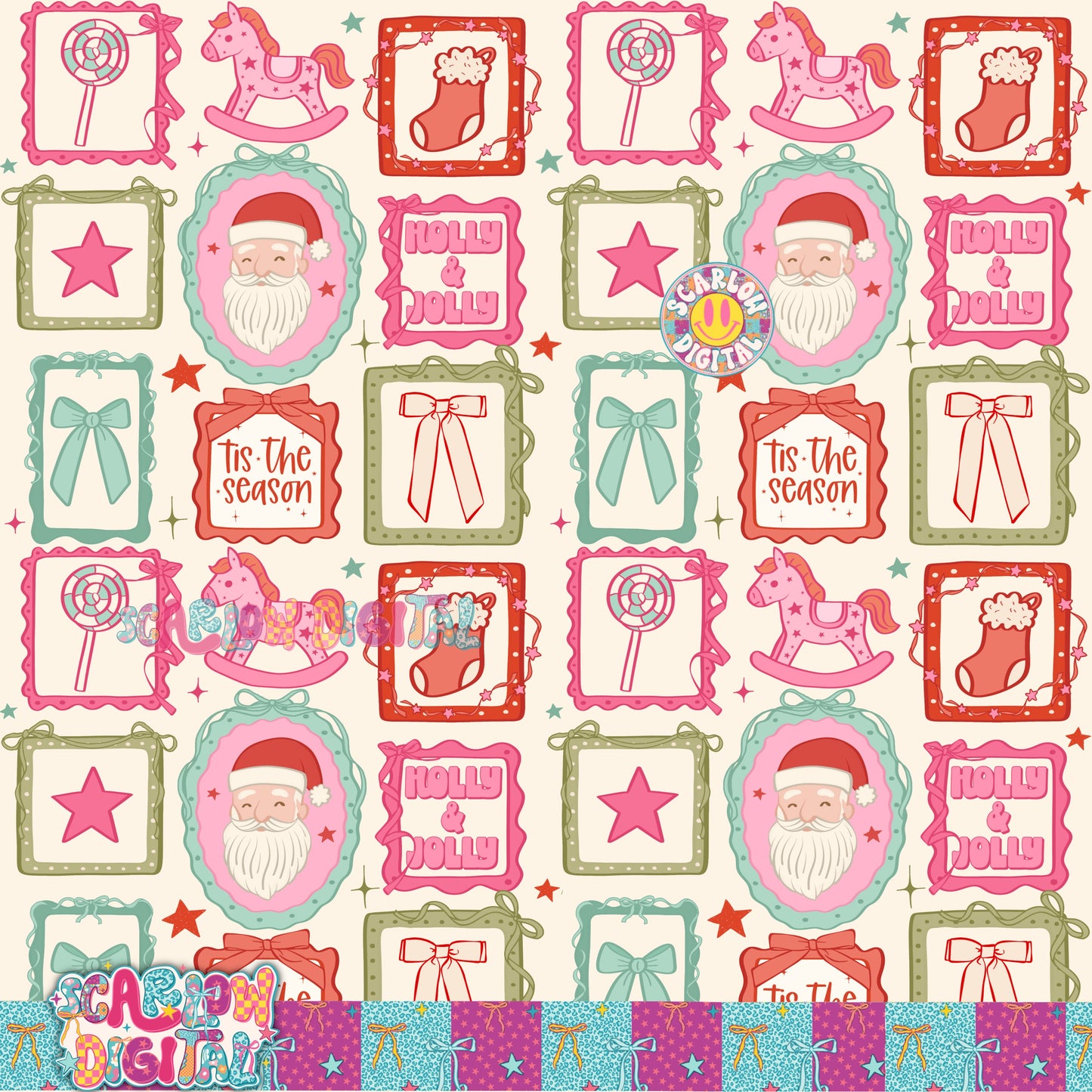 Christmas Stamps Seamless Pattern Digital Design