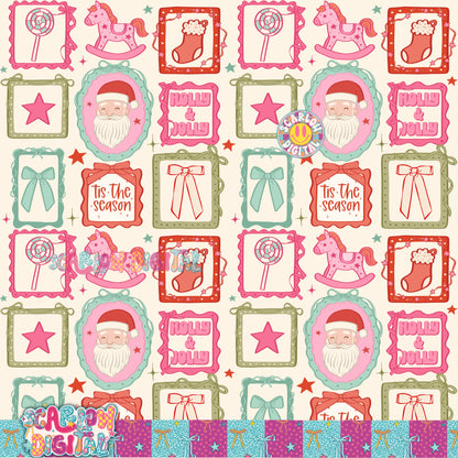 Christmas Stamps Seamless Pattern Digital Design