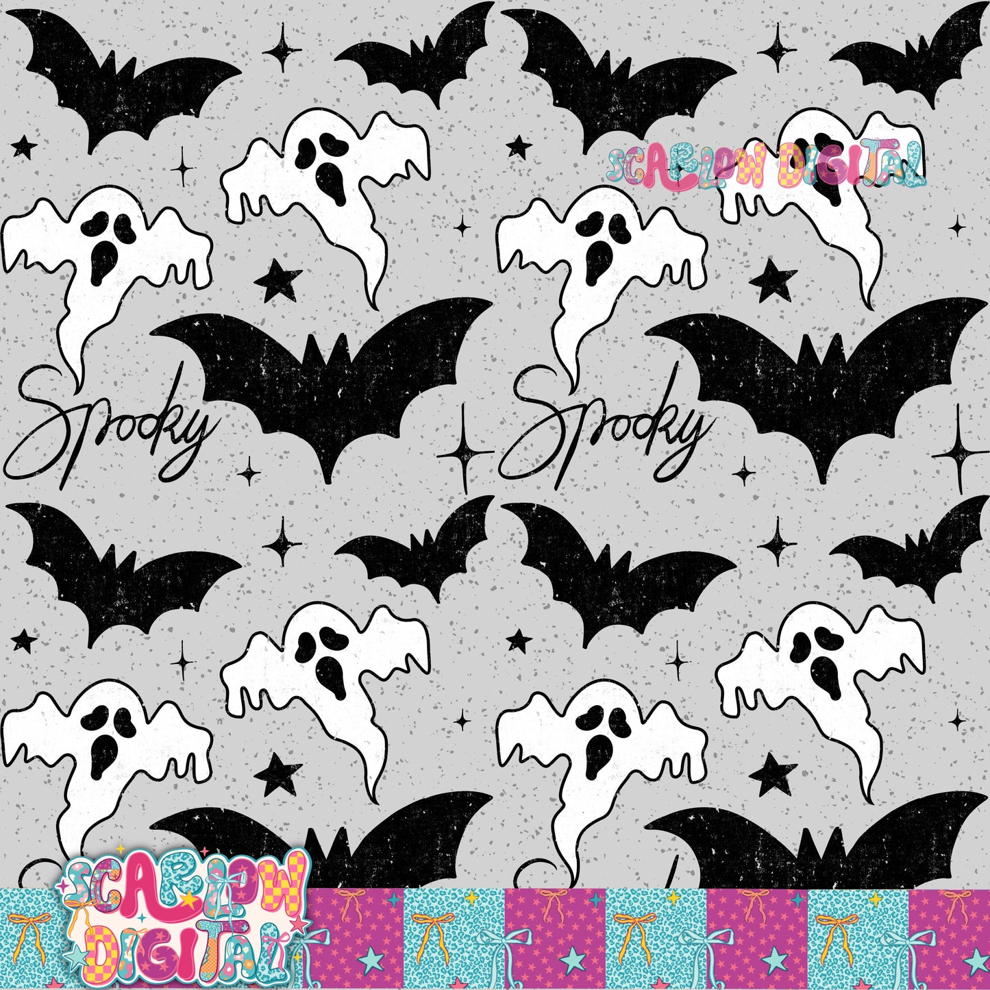 Spooky Black and White Seamless Pattern Digital Design