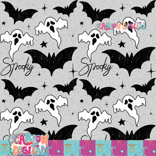 Spooky Black and White Seamless Pattern Digital Design