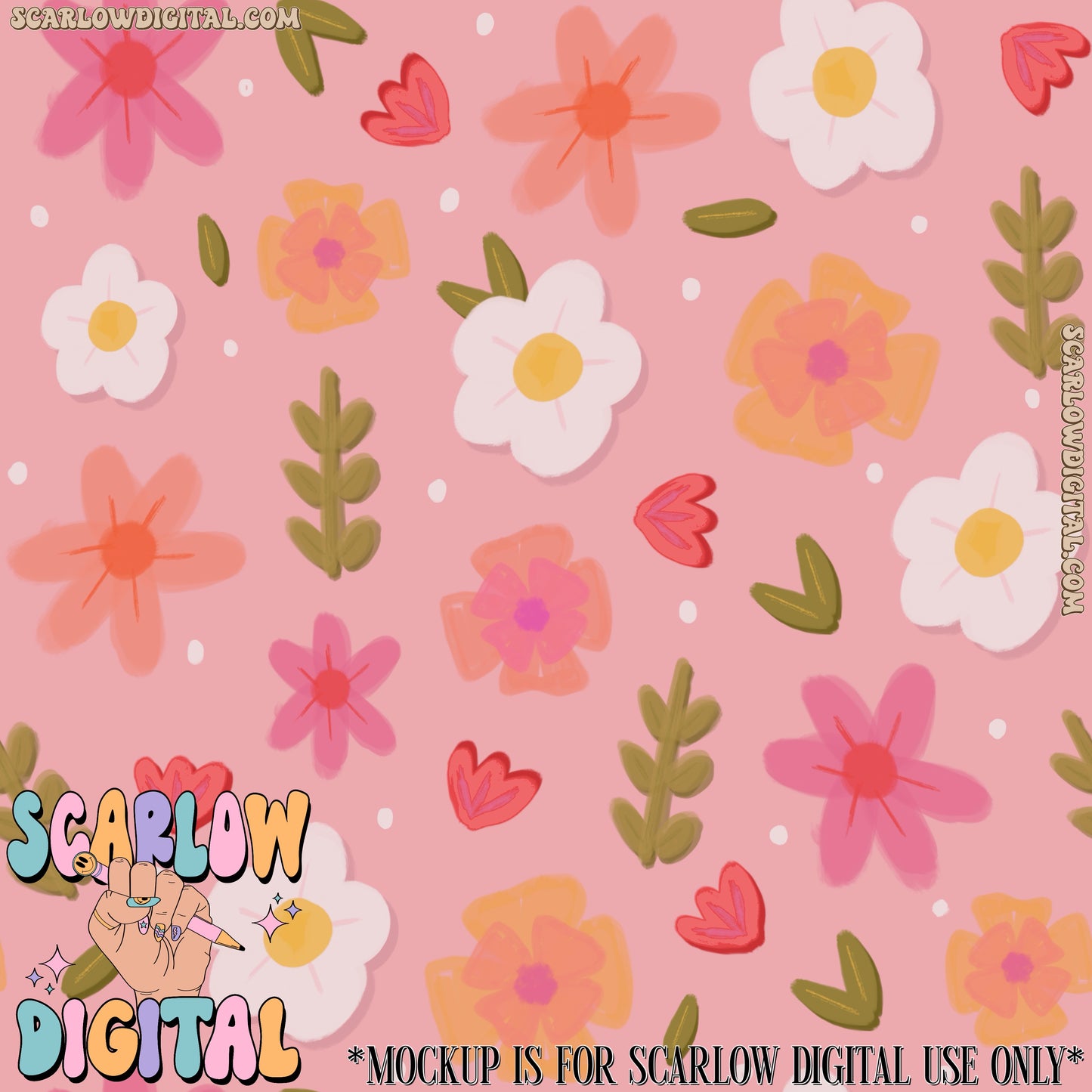 Spring Flowers and Greenery Seamless Pattern Digital Design