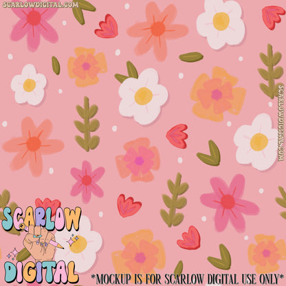 Spring Flowers and Greenery Seamless Pattern Digital Design