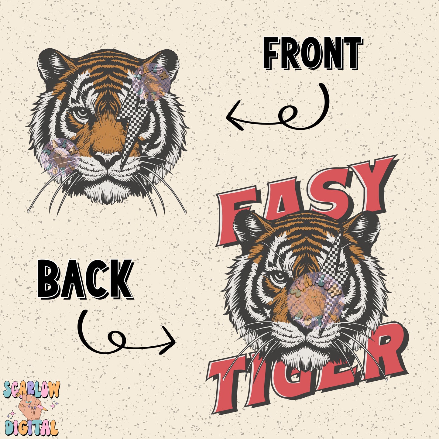 Easy Tiger PNG Front and Back Bundle Digital Design Download, grunge png, edgy png, lightening bolt png, checkers png, mens png, unisex png