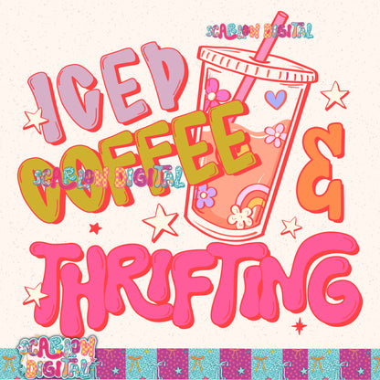 Iced Coffee and Thrifting PNG Digital Design