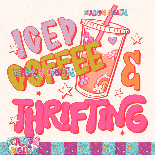 Iced Coffee and Thrifting PNG Digital Design