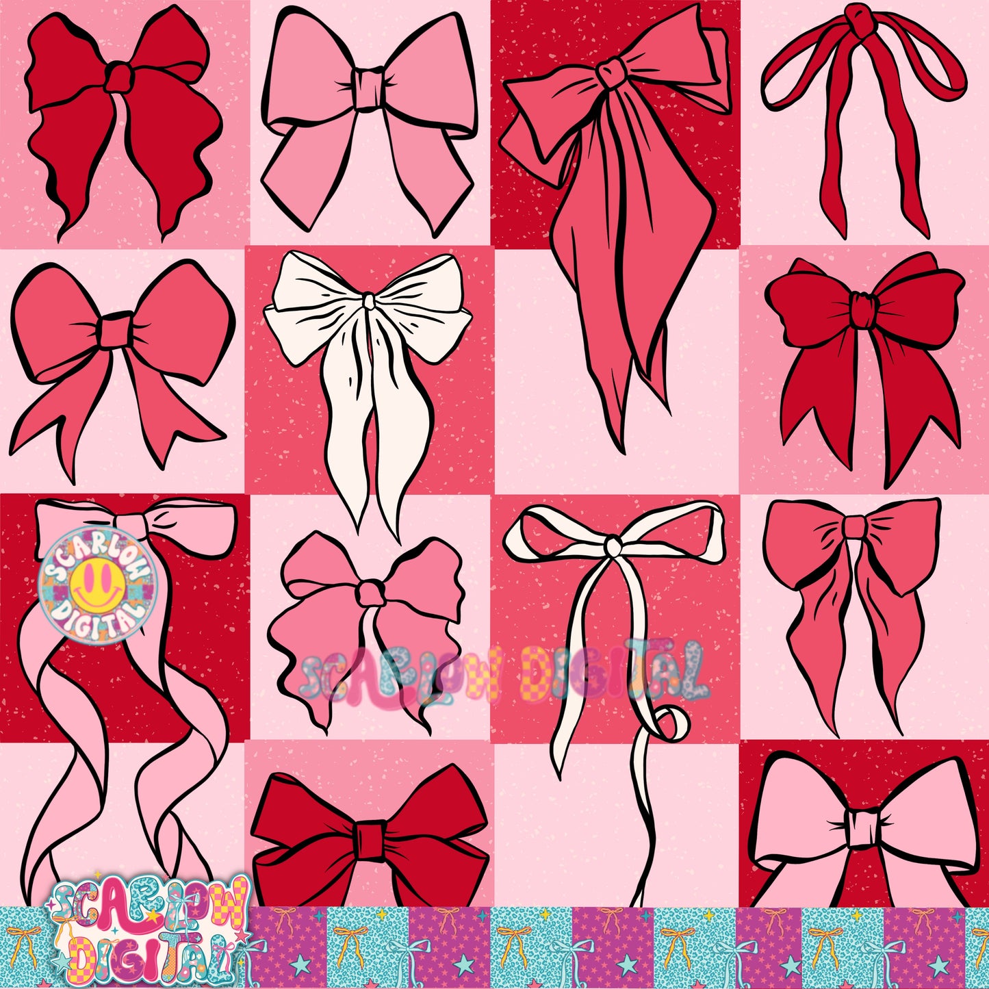 Valentine's Day Checkered Bows Seamless Pattern Digital Design