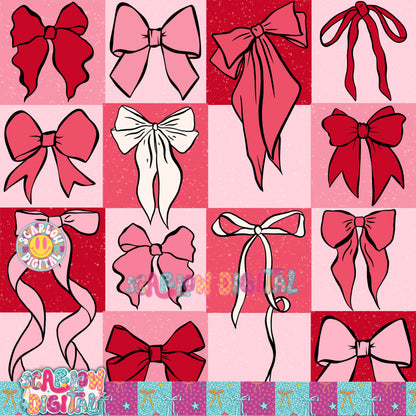Valentine's Day Checkered Bows Seamless Pattern Digital Design