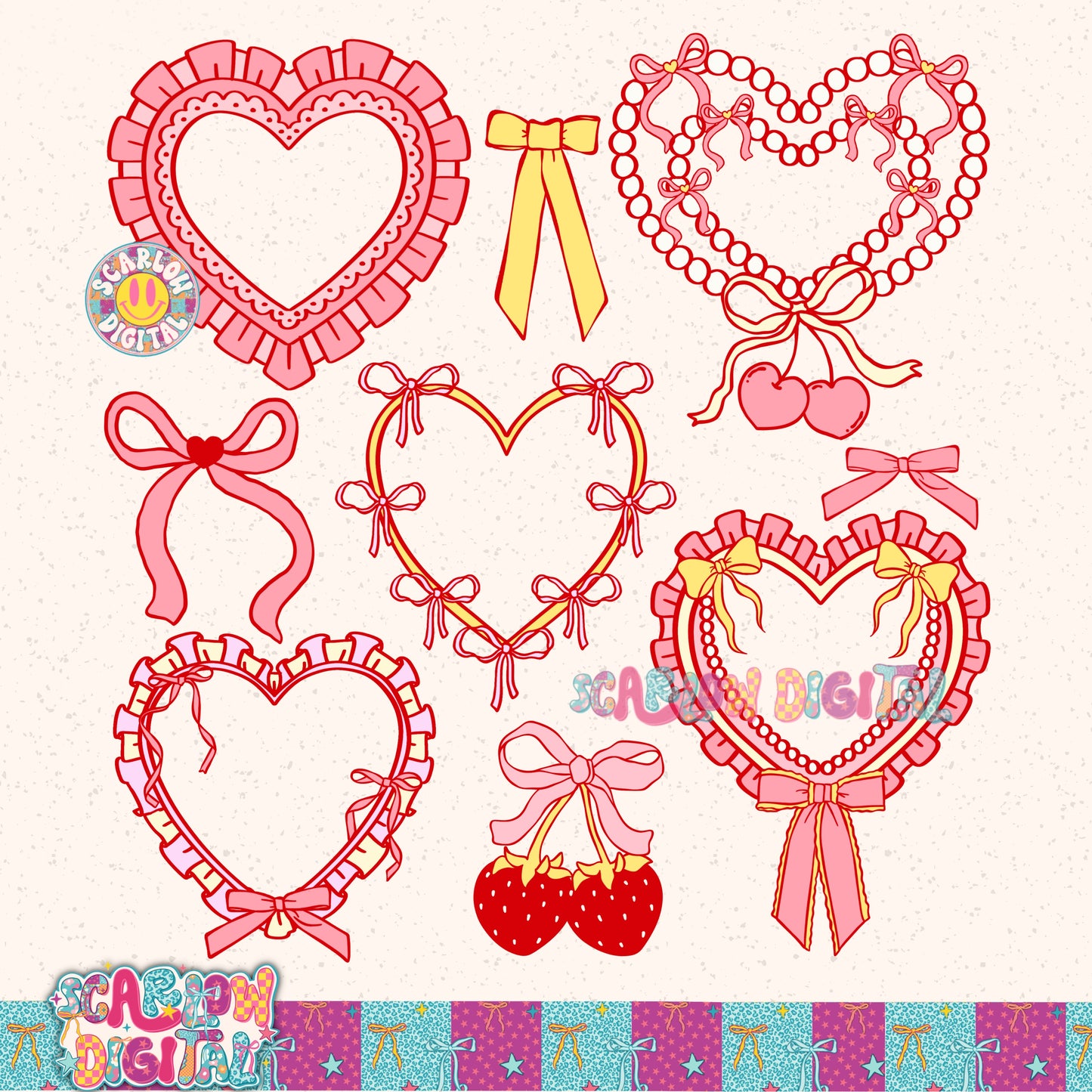 Frilly Coquette Hearts PNG Digital Design
