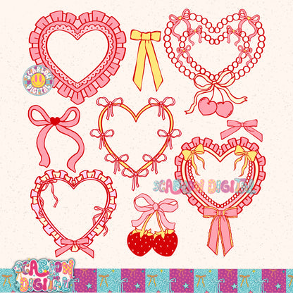 Frilly Coquette Hearts PNG Digital Design