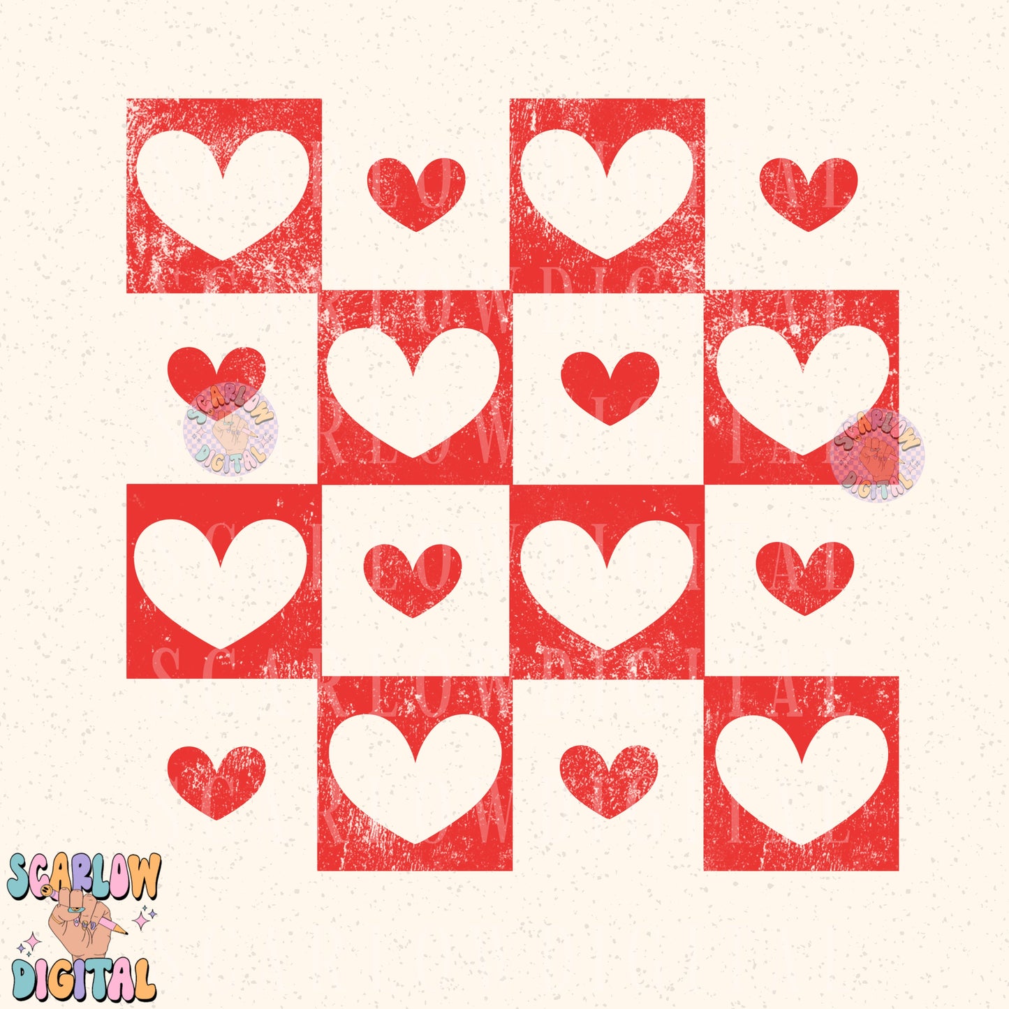 Checkered Hearts PNG Digital Design