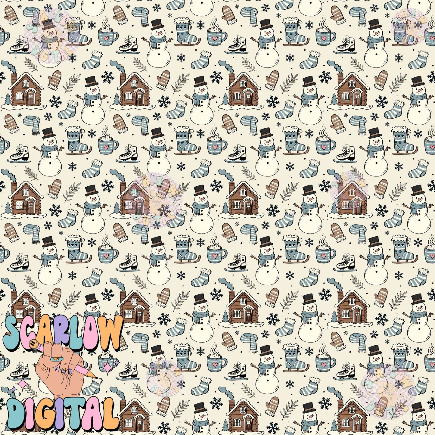 Winter Doodles Seamless Pattern Digital Design