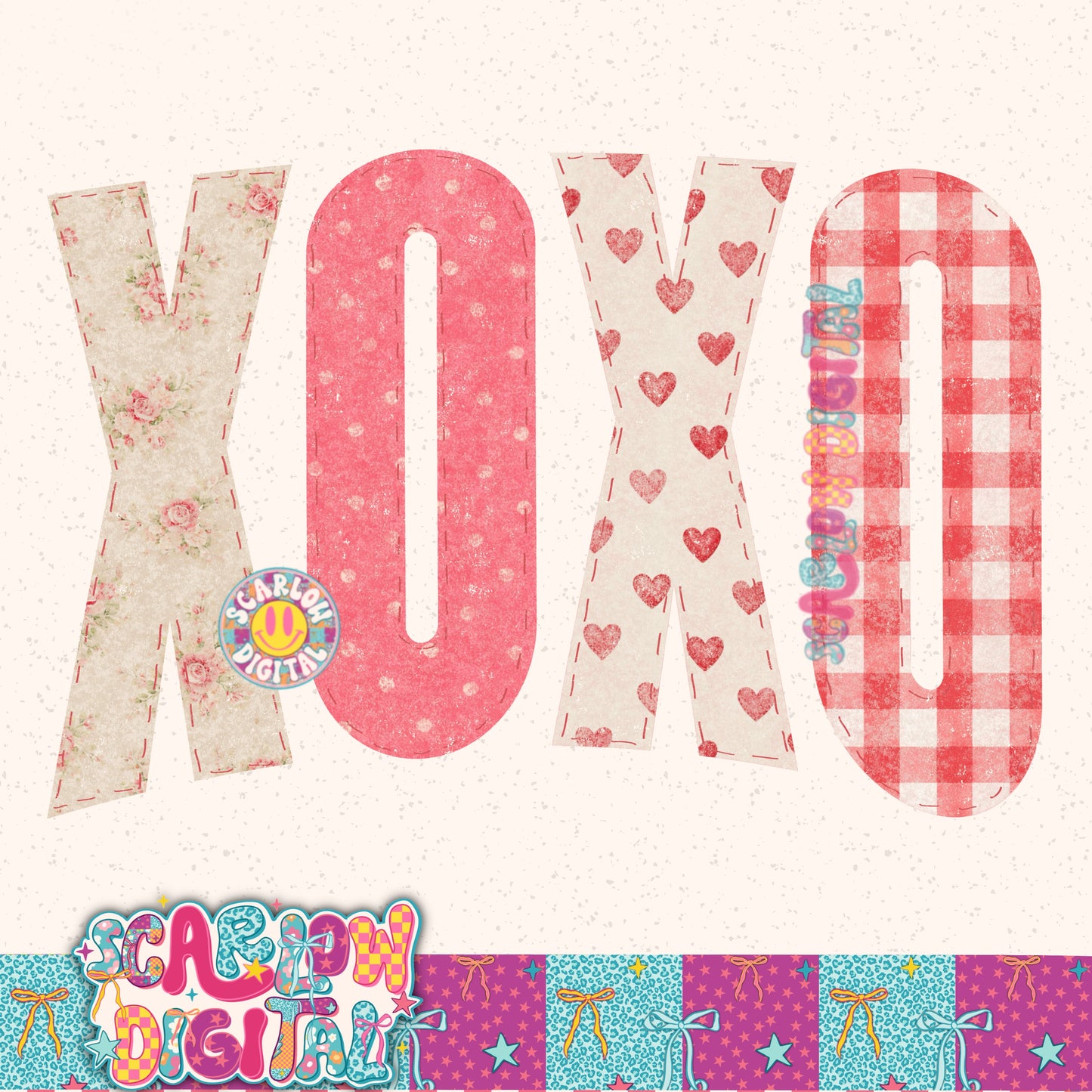 Vintage Xoxo Stitched PNG Digital Design